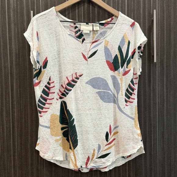 Cynthia Rowley Tops - Cynthia‎ Rowley Women Top XL 100% Linen Tropical Leaf Print Short Sleeve Blouse